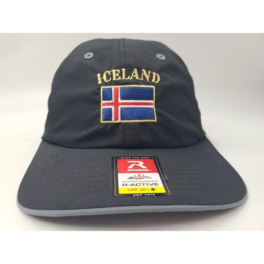 Iceland‎ Flag Richardson R-Active Adjustable Hat Cap Polyester Men Women Black